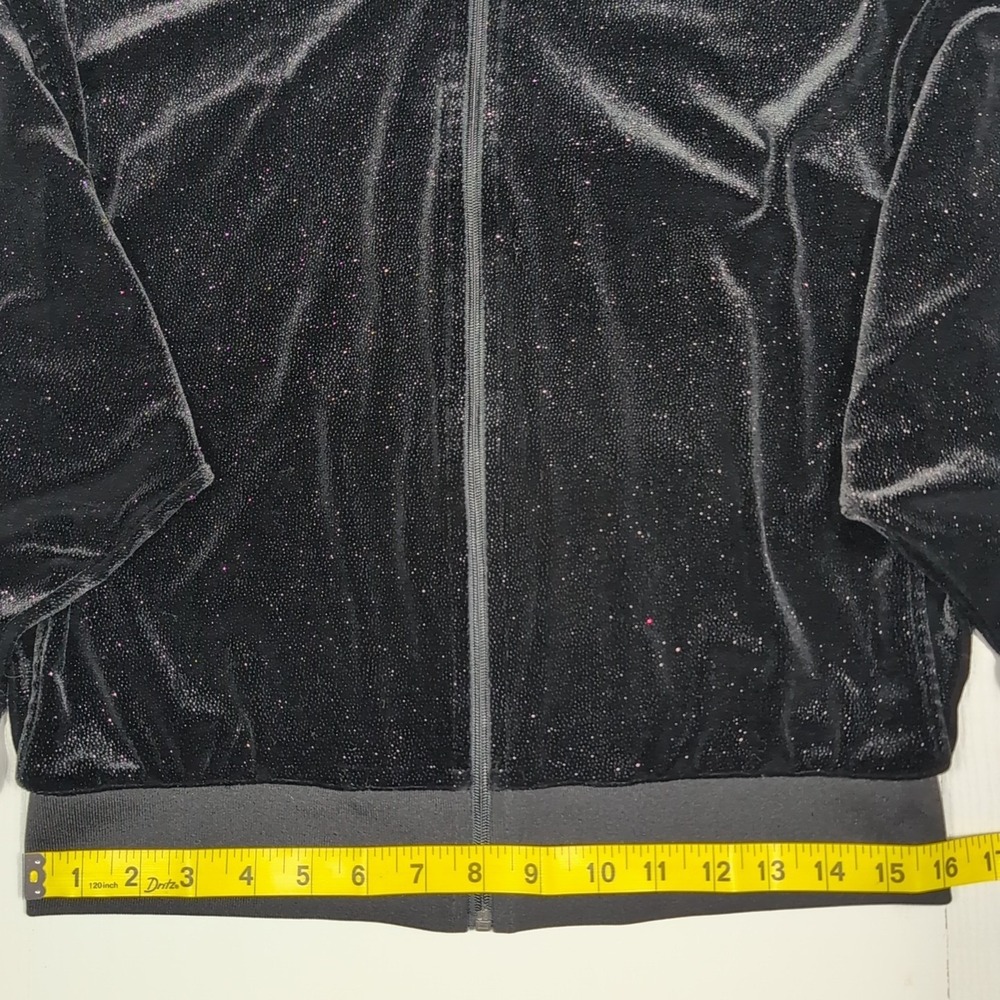 Juicy Couture M Glitter Velour Zip Jacket Y2K Bling Glam Black Y2K Glam Lounge - Picture 10 of 13